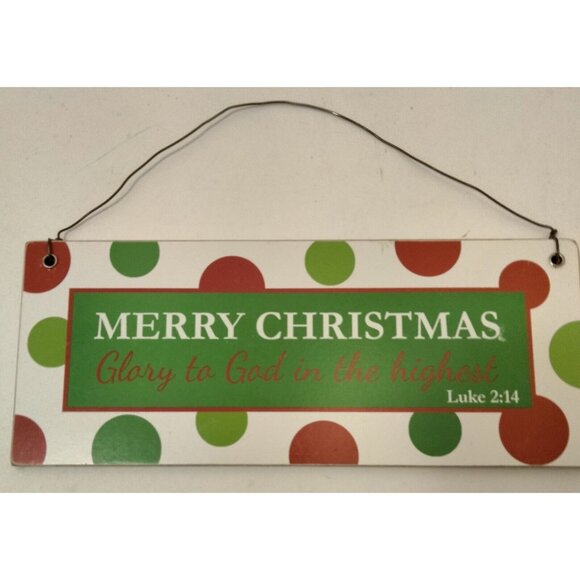 Merry Christmas Glory to God in the Highest Sign Luke 2:14 Green Red Polka Dot - Picture 1 of 3